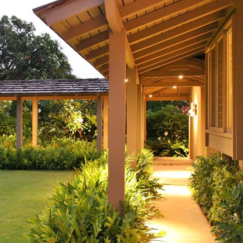 image of landscaped walkway with outdoor lighting